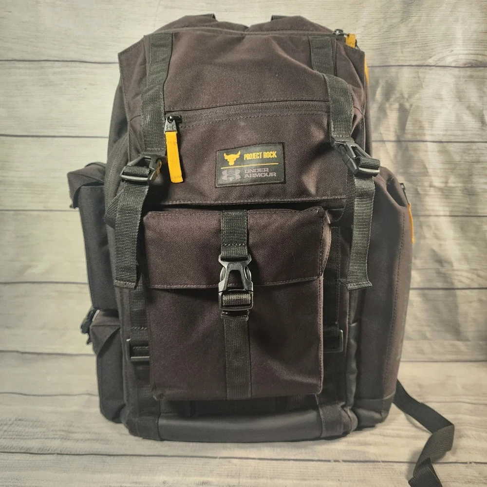 Under Armour Project Rock Backpack Black Tactical Gym Bag Laptop Sleeve Canvas